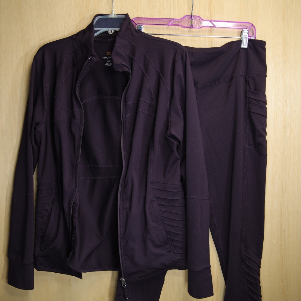 Tangerine Plum Purple Moto Activewear Set Jacket L Leggings XL Athleisure